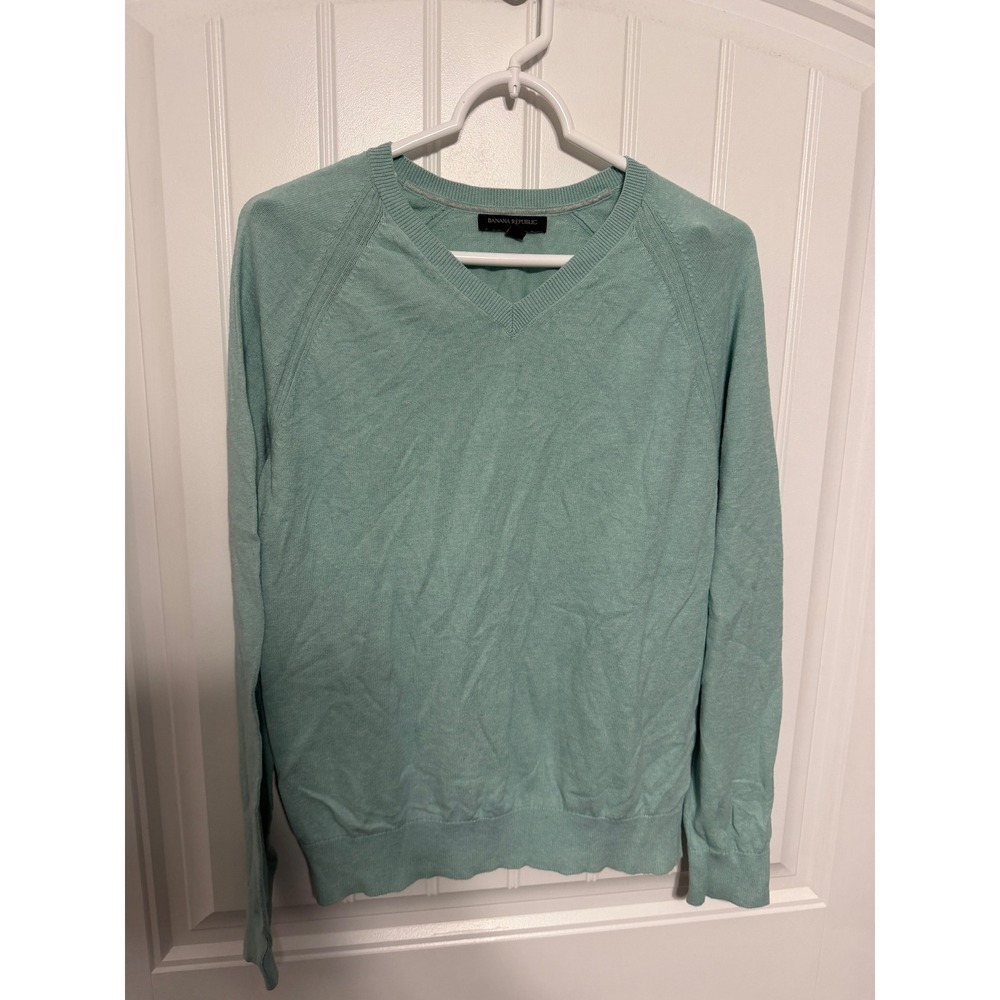 Banana Republic Sweater Mens S Seafoam Green V-Neck Raglan Cotton EUC